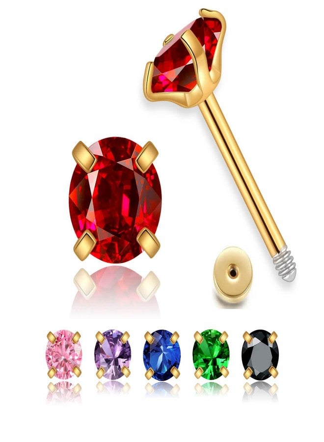 Renkovte Small CZ Stud Flatback Earrings for Women,Dainty Flat Screw Back Cartilage Earring Stud,Helix Conch Tragus Piercing Jewelry,Tiny Cubic Zirconia Studs Hypoallergenic (4mm Gold, Red CZ) - Image 1